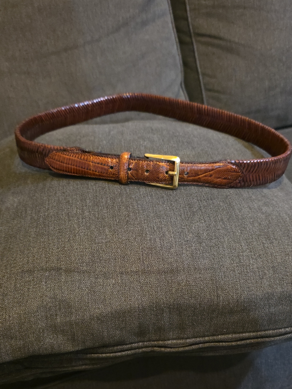 Bill Adler Studio Lizard-Embossed Leather Belt Gold Buckle Size 38